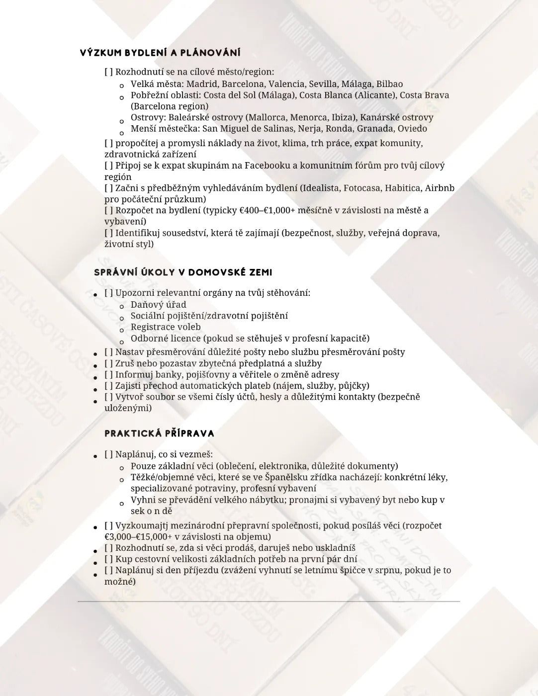 Kompletní průvodce relokací do Španělska (PDF checklist)