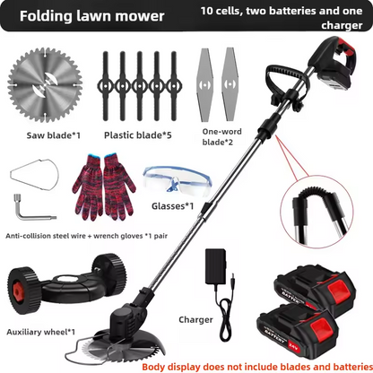 Foldable electric lawn mower with lithium battery and wheels multifunctional handheld wireless charging and weeding machine